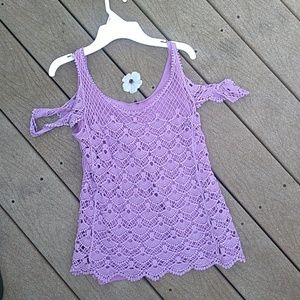 Purple cold shoulder top